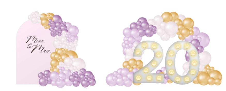 Chiara arch and custom marquee number backdrop