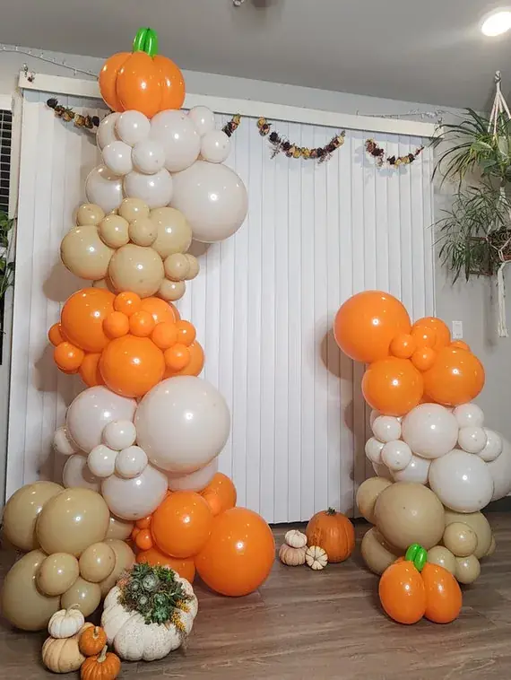 Orange and neutral pumpkin balloon columns